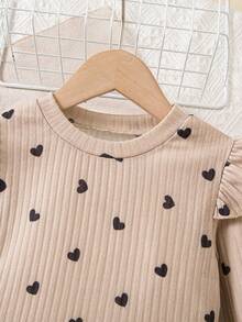 Genkimix Kids Girls Casual Sweet Ruffle Trim Long Sleeve Top + Elastic Waist Pleated Skirt With Bow, Suitable For Daily Wear, Casual Outings