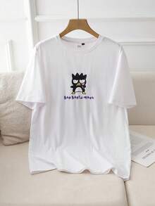 HELLO KITTY AND FRIENDS | SHEIN Men's Casual Letter & Cartoon Graphic Round Neck Short Sleeve T-Shirt, Summer - White - View 2