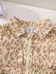 SHEIN Playful Pals Baby Girl Infant Leopard Print Long Sleeve Jumpsuit With Zipper Waist, Casual Street Style Outfit For Autumn/Winter - Multicolor - View 3