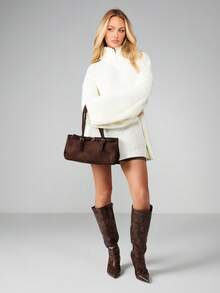 MISSGUIDED Super Oversized Quarter Zip Pullover Jumper Chunky Knit High Neck Fall Winter Cozy Sweater - White - View 3