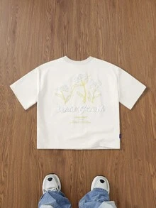 Manfinity Unisex Knitted Men's Fashionable Casual Floral Pattern Loose Fit Short Sleeve T-Shirt