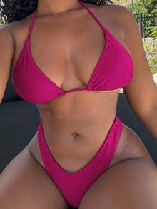 Alexandranx Bộ đồ bơi 2 món cho nữ, giản dị và thời trang để mặc hàng ngày - Màu đỏ tím - Xem 3