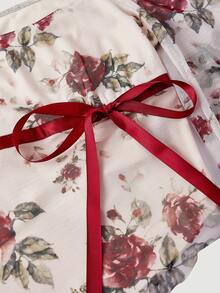 SHEIN MOD 2 件套女士优雅通勤花卉印花喇叭袖上衣和鱼尾裙套装 - 彩色 - 查看 4