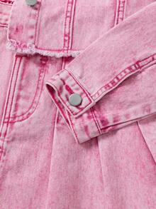 Tween Girls 2-Piece Denim Set, New Arrival For Autumn/Winter - Pink Denim, Y2K Style, Distressed Ripped, Fitted, Girls Denim Jacket & Pleated Mini Skirt, Comfortable Cotton Denim, Suitable For Daily Wear, Party, School, Commute Pink Denim Outfit Kids Kids Two Pieces Denim Outfit Pink Skirt Set Girls - Pink - View 9