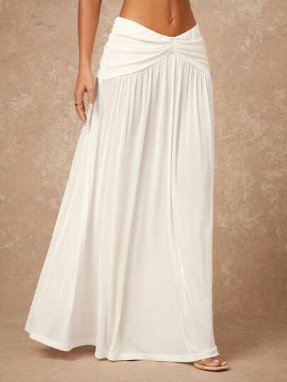 Lumalex Summer Low Waist V-Neck Pleated Front Slit Underskirt Slip Skirt For Women This Garment Effortlessly Transitions From Beach Strolls To Weekend Gatherings And Celebratory Dinners, Embodying The Charm Of Quiet Luxury And Striking Party Flair Whether At Birthday Bashes Or Fashionable Soirées Graduation Elegant Luxury Vacation