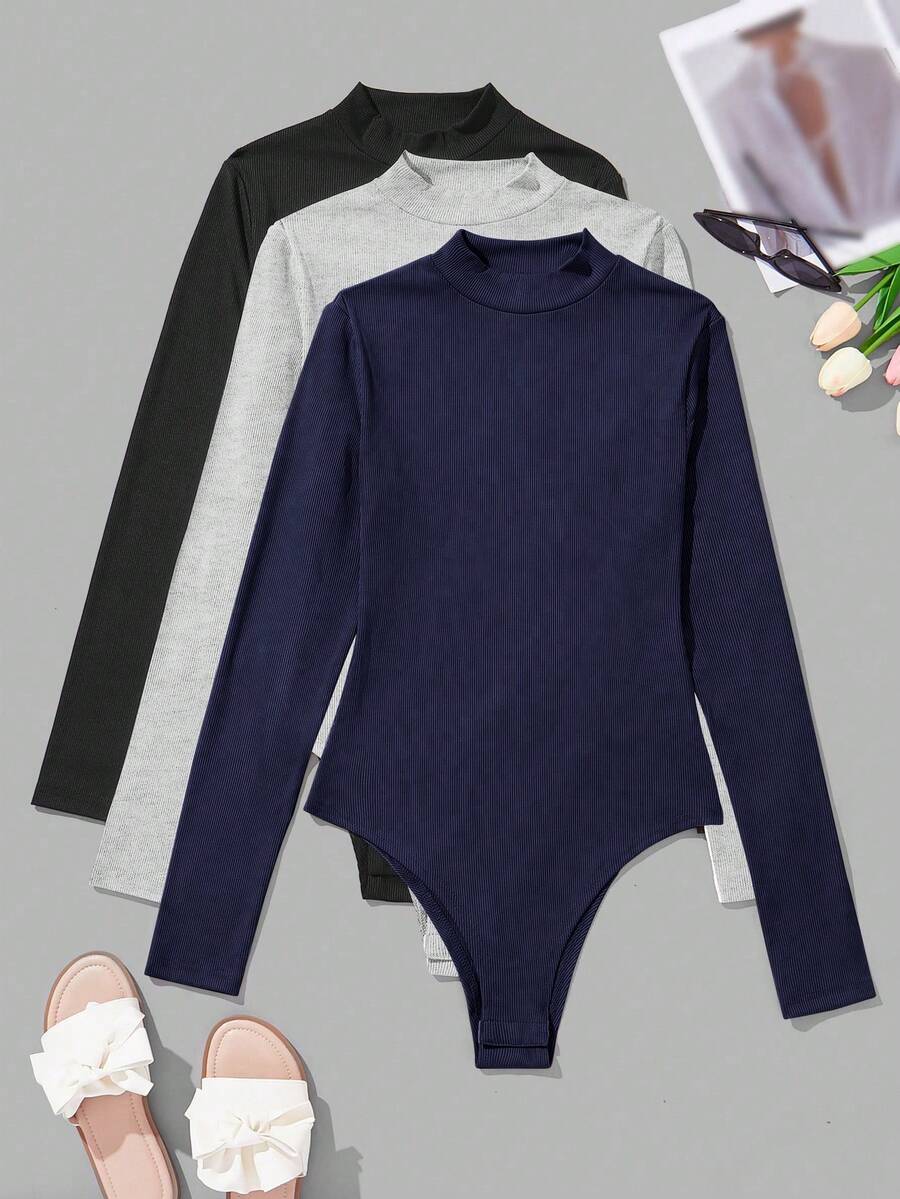 SHEIN LUNE 休闲纯色立领长袖连体衣,秋季 - 彩色 - 查看 1