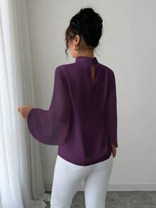 Selianne 女士优雅法式缎面拼接衬衫 - 紫色 - 查看 2