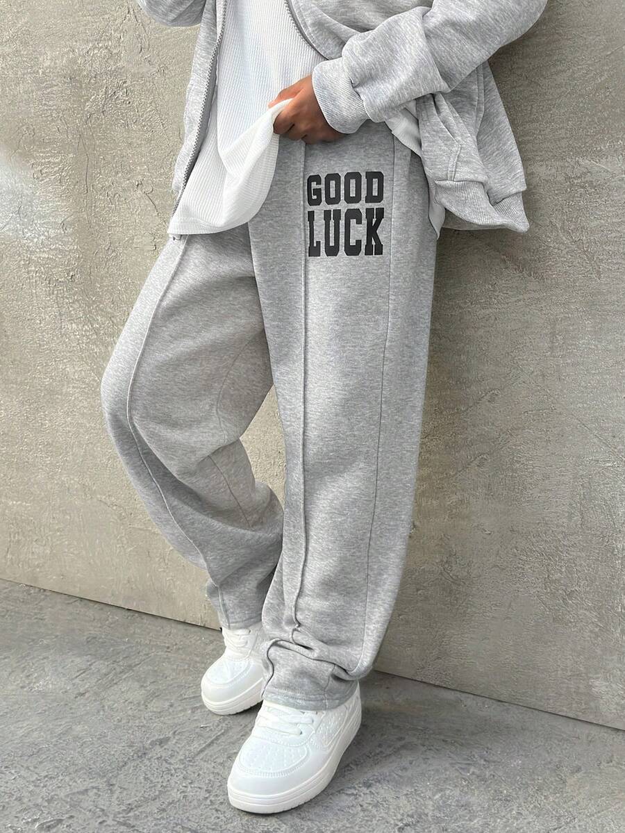 Coolane Kids Tween Boys Fall/Winter Basic Streetwear Slogan Print Drawstring Waist Casual Sweatpants, For Back To School,Parent-Child Clothing,Christmas,New Years - Grey - View 1