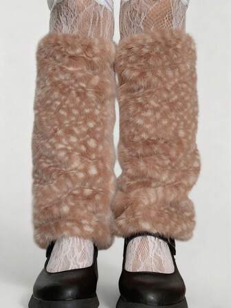 Fairycore 1 Paar süße, flauschige Hirsch-Design Beinwärmer, Y2K-Stil, kuschelig mit Bommel, dick und oversized, modisch schlank geschnitten, geeignet für den Alltag, Herbst/Winter, Feiertage und Partys