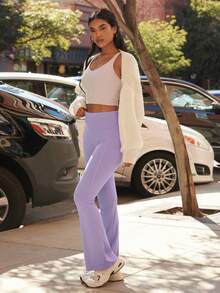 Eassivo Eassivo 寬腰帶喇叭運動褲 - 淡紫色 - 查看 6