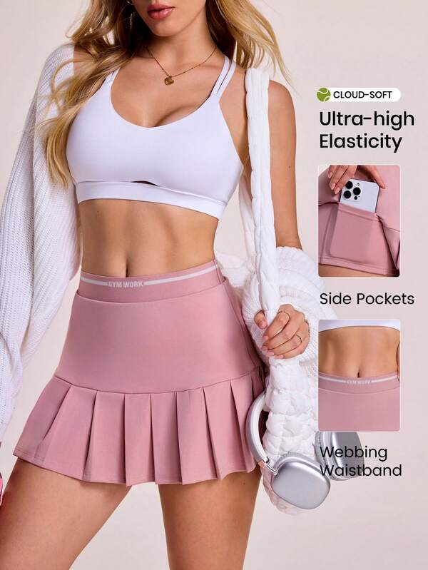 Sovereign Charm Pantalones cortos de yoga plisados de color rosa, de alta elasticidad y versátiles, con bolsillos