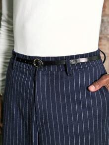 AKNOTIC 男士极简线条图案商务休闲西装裤 - 藏蓝色 - 查看 3