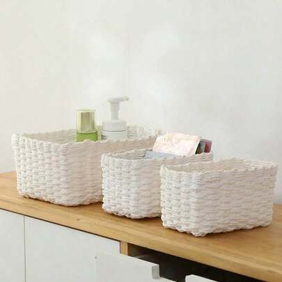 1pc/3pcs Handmade Woven Paper Rope Storage Baskets Set, Home Organization & Storage, Suitable For Living Room, Bedroom, Cupboard, Office, Home Decor, Farmhouse Decor (Small+Medium+Large), Shelf Basket, Halloween & Christmas Gift, Storage Bins