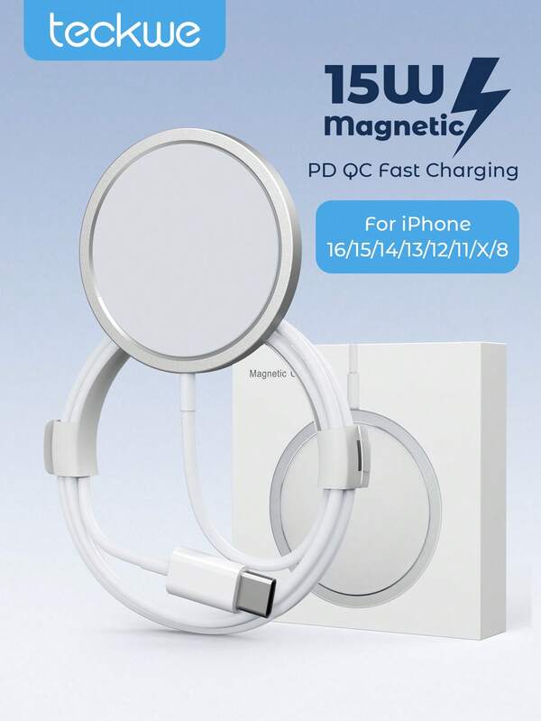 Teckwe 1pc 15W Magnetic Wireless Charger Pad Fast Charging, Compatible With IPhone 17/16/15/14/13/12/11 Series, Suitable For Office, Dorm, Home Nan