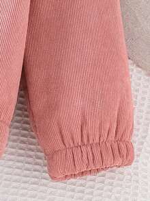 SHEIN Explorewe 少女骑士图案仿毛领长袖休闲羊毛夹克，秋冬 - 藕粉色 - 查看 4