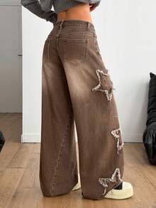 Coolane Quần jeans rách họa tiết ngôi sao phong cách Grunge Athleisure dành cho nữ của Rapper - màu nâu - Xem 6