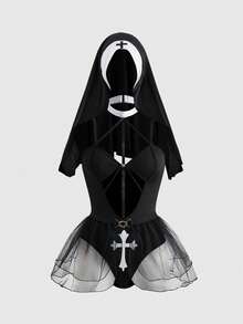 ROMWE Gothic Cross Hollow Sexy Jumpsuit For Halloween Cosplay
