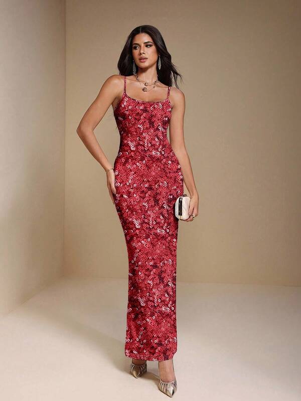 Shutterstock Glamance Vestido de fiesta/cumpleaños/Navidad/Día de San Valentín con lentejuelas burdeos para mujer, invierno