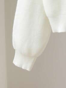 Tween Girls Thick Embroidered Logo Crew Neck Dropped Shoulder Loose Cropped Knit Sweater, Soft & Comfortable, Suitable For Daily, Outdoor, Travel, Vacation, Home, DayTween Girl, And Kids Play Wear Youth Sweaters Girl Sweater Cropped Sweater Cute Plain Sweatshirts For Teens Summer Clothes For Teens Sweater Girl Jumper - Beige - View 5