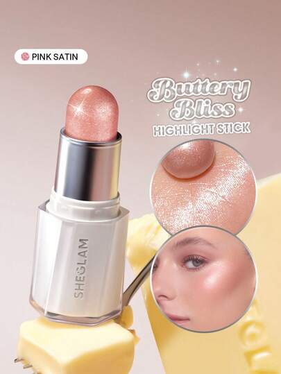 SHEGLAM Buttery Bling عصا إضاءة-Pink Satin علامة تجارية جمال مكياج مستحضرات تجميل للنساء الفتيات مثالي لفصل الخريف الشتاء مثالي ل- Y2K أزياء أنيقة هدية حفلة جاهز أفضل لون