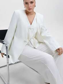 Aveloria Modichic 2pcs Women's Chinese Style Exquisite Button Vest & Long Sleeve Collarless Blazer Set - Beige - View 4