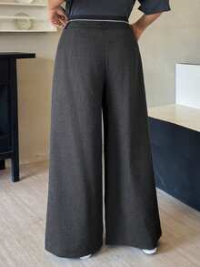 Dazy Plus Color Block Waistband Loose Casual Business Commute Invisible Zipper Straight Leg Long Pants - Dark Grey - View 2