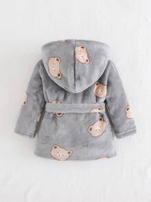 Cozy Pixies Baby Boy Star Pattern Fleece Thick Hooded Long Sleeve Tie-Waist Robe, Cute Bear Print Robe, Bear Pattern Robe, Baby Boy Robe, Cartoon Robe, Thermal Lined Thick, Winter - Royal Blue - View 2
