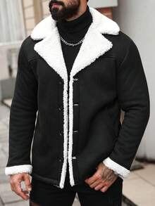 Manfinity Homme 男士修身休闲双面保暖内衬夹克，冬季黑白夹克 - 黑與白 - 查看 5