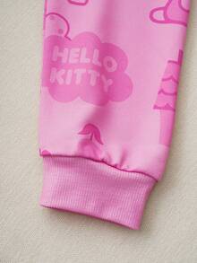 HELLO KITTY AND FRIENDS | SHEIN 青少年女孩字母和卡通图案圆领长袖运动衫 - 粉色 - 查看 6