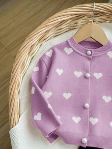 SHEIN 女婴休闲爱心图案毛衣套装