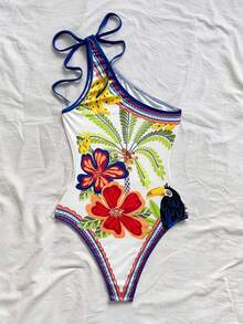 Soleia 全新休闲度假西部海滩婚礼宾客服装毕业早午餐女士服装圣帕特里克节春假复活节音乐节优雅波西米亚热带时尚巴西热带印花系带紧身衣 - 彩色 - 查看 2