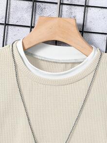 SHEIN Tween Boy Casual Waffle Fabric 2 In 1 T-Shirt, Suitable For Spring And Autumn Daily Commute - Beige - View 4