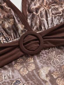 ROMWE J-Fashion 大码千禧复古天鹅绒豹纹挂脖吊带背心，秋冬 - 棕色 - 查看 3