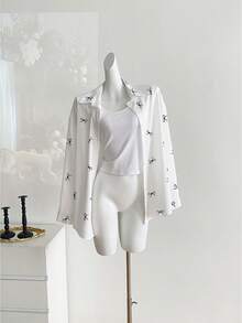 Resyla Women's Bow Print Casual Loose Long Sleeve Shirt - Multicolor - View 6