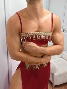 亮片流苏网眼角色扮演男士内衣 - 紅色 - 查看 6