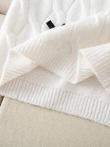 SHEIN Teen Girls Black And White Bow Textured Cable Knit Sweater Dress,Elegant Cute Long Sleeve Autumn Pullover,Back-To-School Family Matching - White - View 9