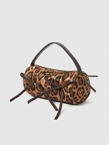 ROMWE Grunge Punk Fashionable And Unique Leopard Print Spliced Bow Matte Handheld Women's Bag - Brown - View 2