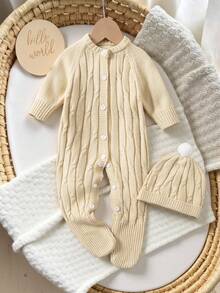 SHEIN Bộ đồ liền thân dệt kim họa tiết hoa dây xoắn màu be dễ thương cho bé trai, mềm mại và thoải mái, thích hợp mặc hàng ngày, đi chơi, du lịch, nghỉ mát, ở nhà, nhà trẻ, mùa thu/đông, giáng sinh, trở lại trường, tiệc tùng, phối đồ - Màu Khaki - Xem 8