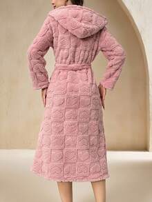 Anewsta Solid Belted Hooded Flannel Fluffy Robe, For Fall Winter