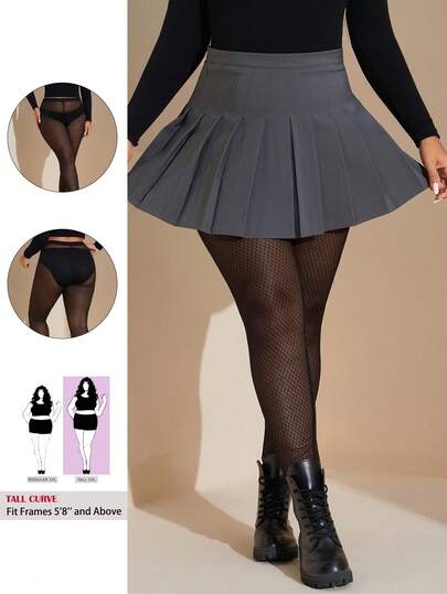 SHEIN Tall CURVE 大码女式性感网眼透视紧身裤，适合外出秋装冬装