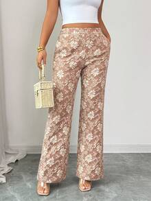 Elenzga Women's Elegant Commuter Jacquard Wide Leg Pants