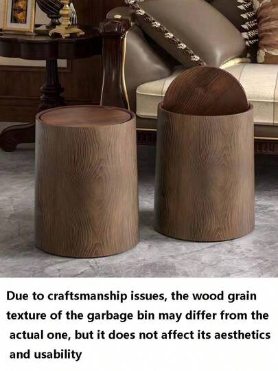 1pc Large Capacity With Trash Can With Simple Striped Design, For Home Living Room Or Bathroom Storage