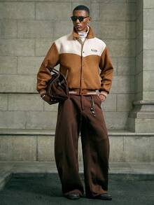 AKNOTIC Herren Lässig Jacke mit besticktem Buchstaben Muster und Farbblöcken, Langarm, Weihnachten, Silvester Glamour