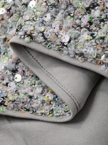 DAZY Women's Sequin Embellished Round Neck Long Sleeve Party Blouse - Silver - View 7