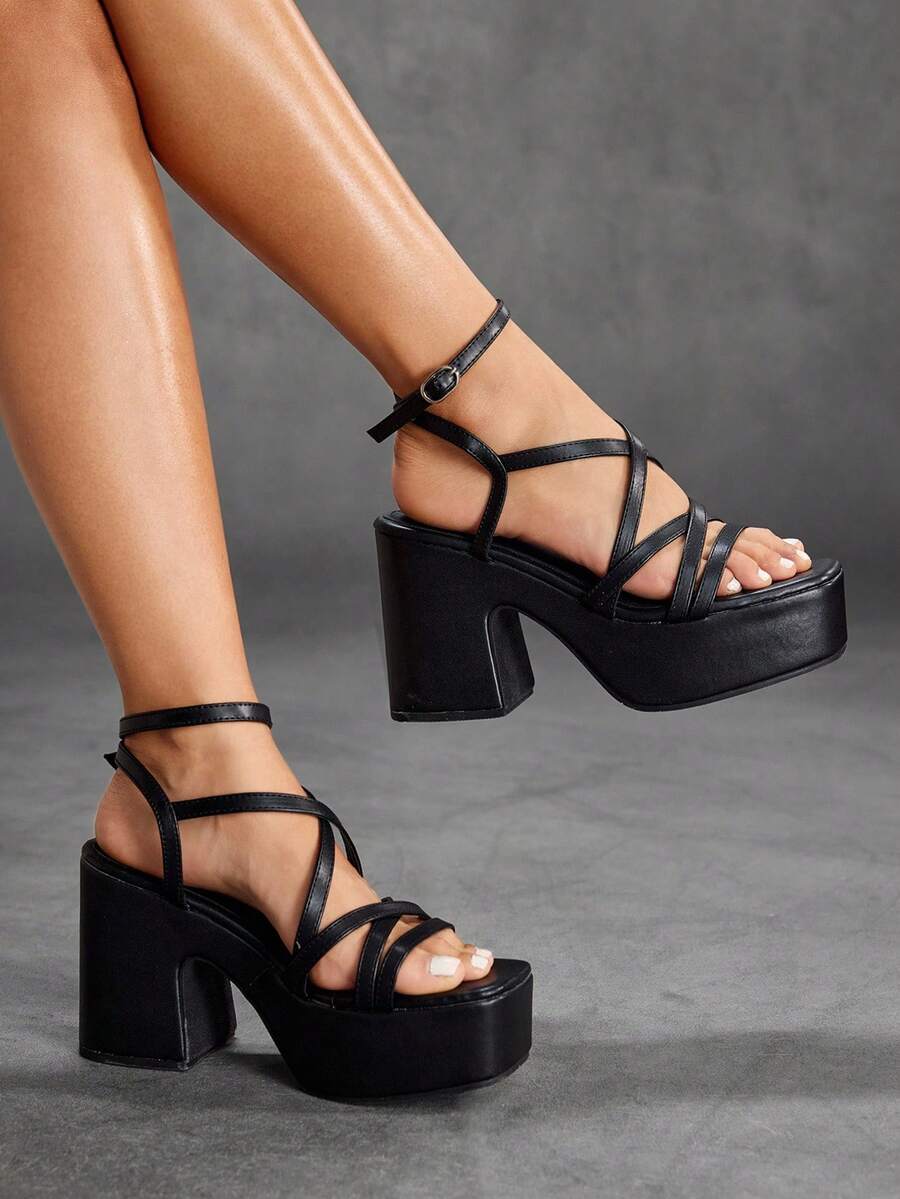 CUCCOO SZL Giày cao gót đế dày quai đen thời trang, tăng chiều cao thoải mái, thích hợp đi làm, hẹn hò, tiệc tùng, ngày lễ, đám cưới - màu đen - Xem 1