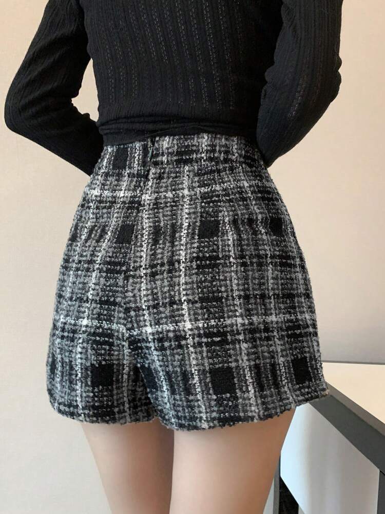 Women's Fashionable Versatile Short Plaid Skirt, Elegant For Autumn/Winter