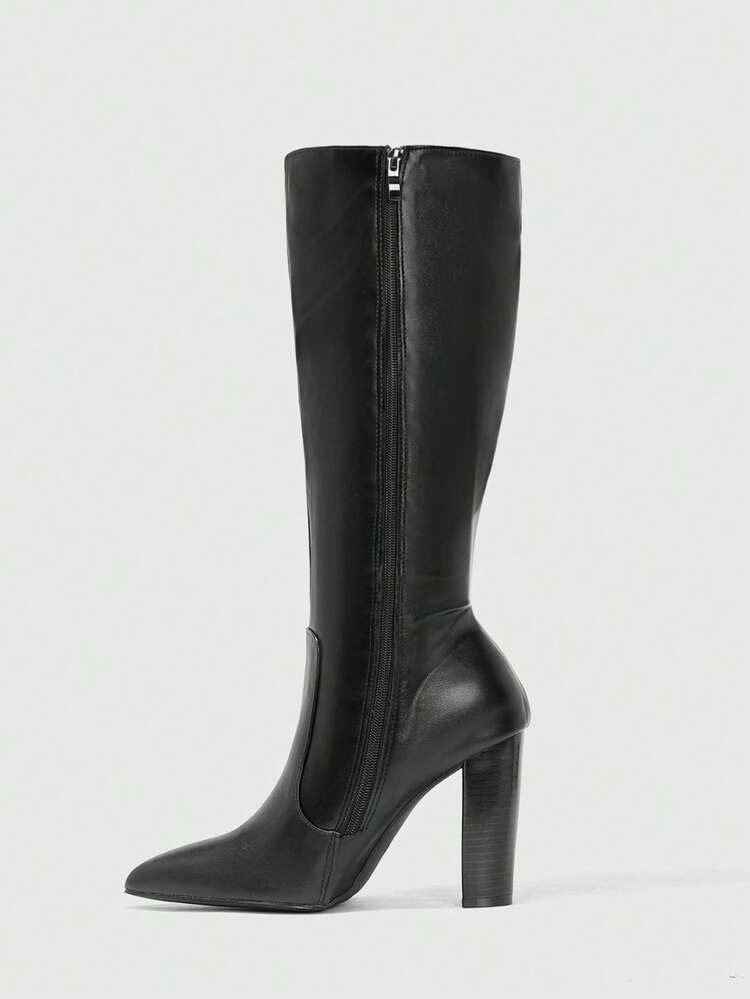 CUCCOO BIZCHIC Botas altas negras de alta calidad, botas elegantes de mujer con puntera puntiaguda y tacón grueso, diseño versátil y de moda, que muestran el encanto femenino y la elegancia