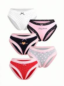 Bonmuse 5件套蝴蝶结系带性感心形低腰仙女风女士三角裤套装 - 彩色 - 查看 2