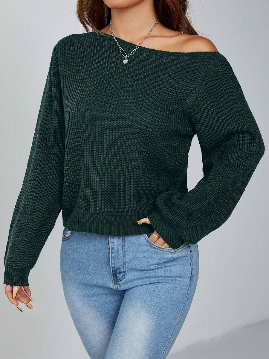 SHEIN PETITE Pullover mit schräger Schulter und Streifenmuster Damen Pullover