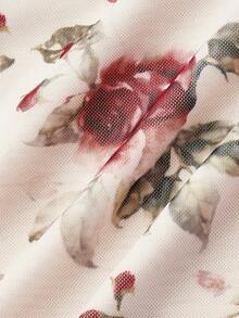 SHEIN MOD 2 件套女士优雅通勤花卉印花喇叭袖上衣和鱼尾裙套装 - 彩色 - 查看 5